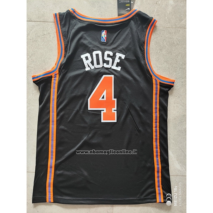 Maglia New York Knicks Derrick Rose #4 Citta 2021-22 Nero
